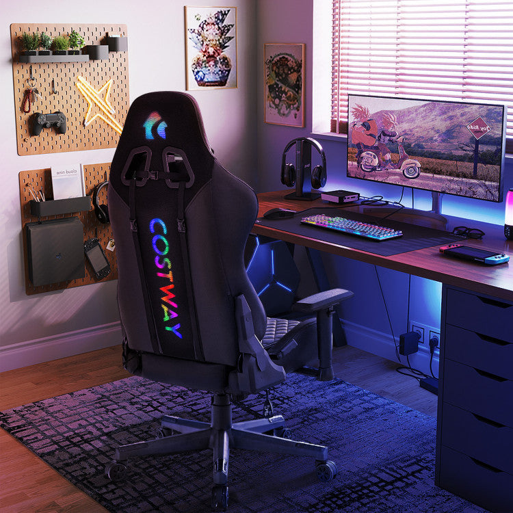 Adjustable 360° Swivel PU Gaming Chair with RGB LED Lights for Home and Office