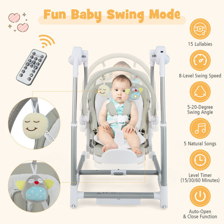 Adjustable Baby Nursery Folding Highchair with Safety Belt and Removable Double Tray