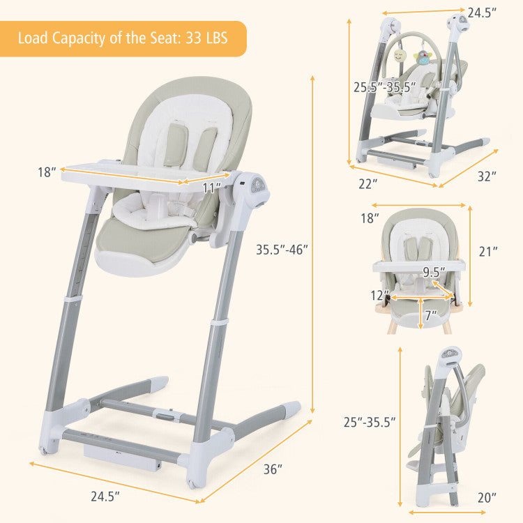 Adjustable Baby Nursery Folding Highchair with Safety Belt and Removable Double Tray