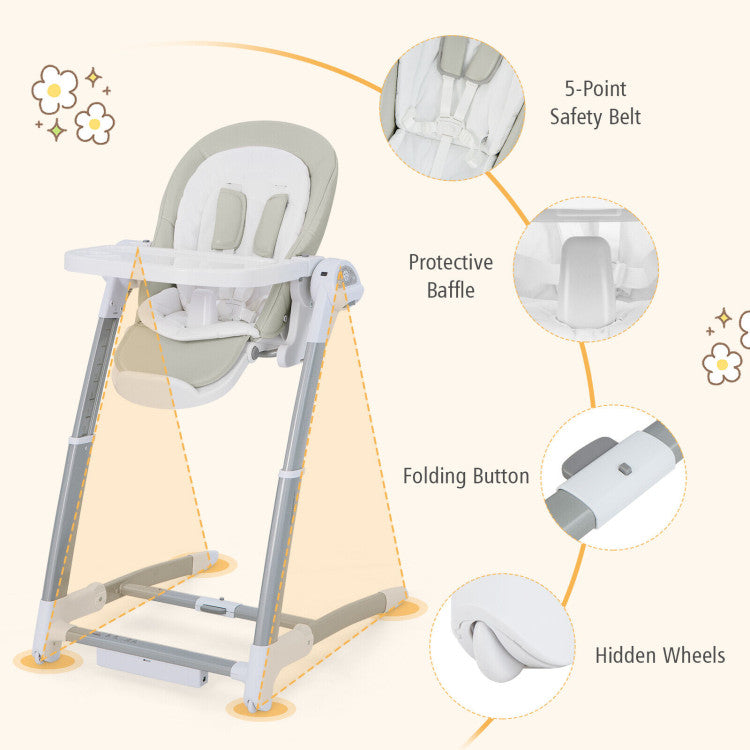 Adjustable Baby Nursery Folding Highchair with Safety Belt and Removable Double Tray