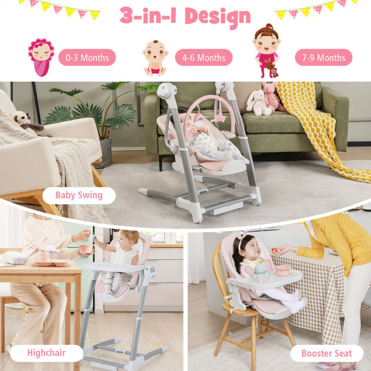 Adjustable Baby Nursery Folding Highchair with Safety Belt and Removable Double Tray