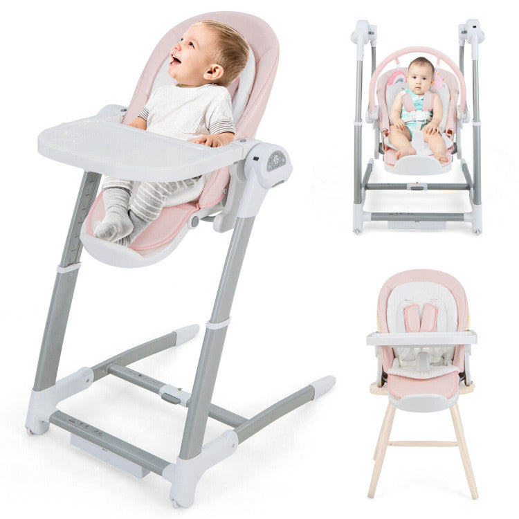 Adjustable Baby Nursery Folding Highchair with Safety Belt and Removable Double Tray