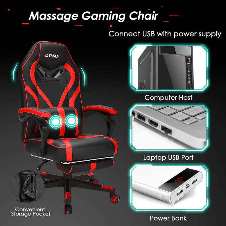 Adjustable Computer Massage Gaming Recliner Chair with Footrest