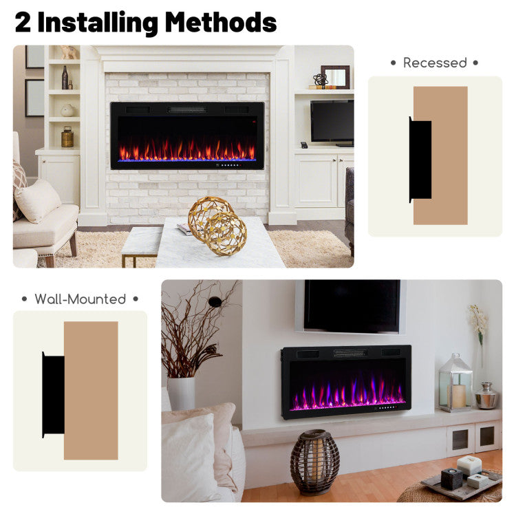 Adjustable Electric Fireplace 40/50/60 Inches Recessed and Wall Mounted for 2 x 6 Ft Stud