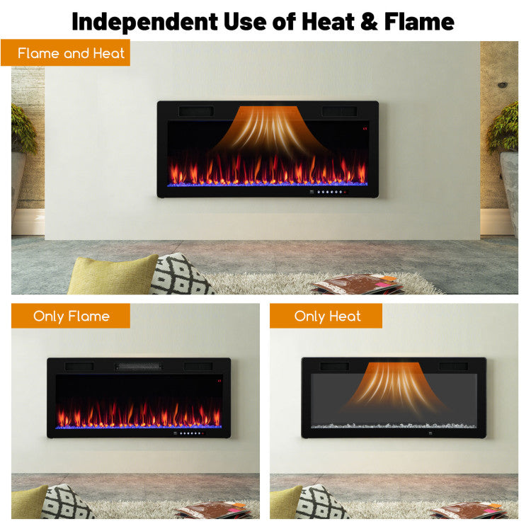 Adjustable Electric Fireplace 40/50/60 Inches Recessed and Wall Mounted for 2 x 6 Ft Stud