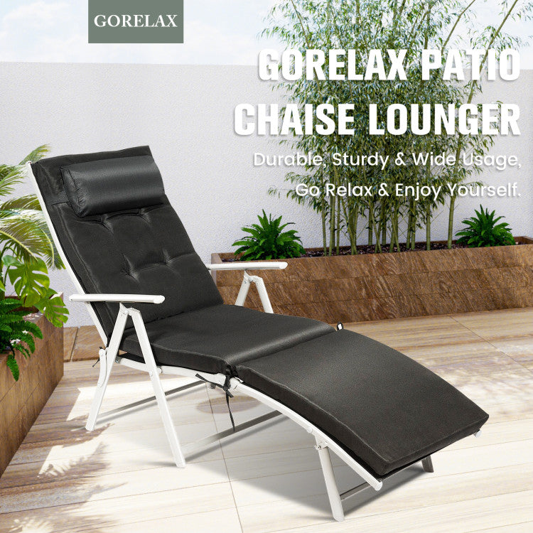 Adjustable Folding Lounge Chair with Pillow for Poolside and Patio