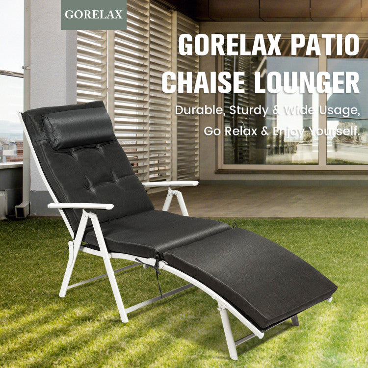 Adjustable Folding Lounge Chair with Pillow for Poolside and Patio