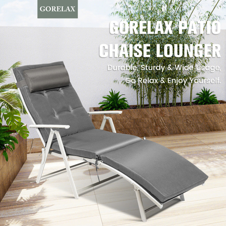 Adjustable Folding Lounge Chair with Pillow for Poolside and Patio