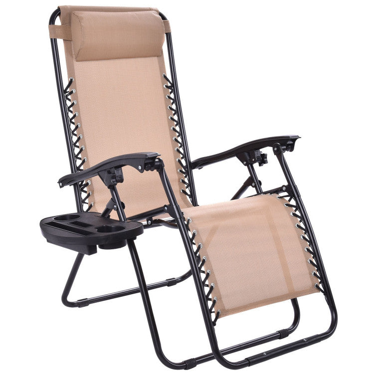 Adjustable Folding Zero Gravity Reclining Lounge Chair with Headrest and Cup Holder