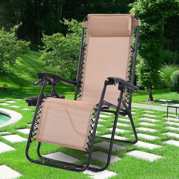 Adjustable Folding Zero Gravity Reclining Lounge Chair with Headrest and Cup Holder