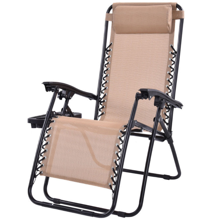 Adjustable Folding Zero Gravity Reclining Lounge Chair with Headrest and Cup Holder