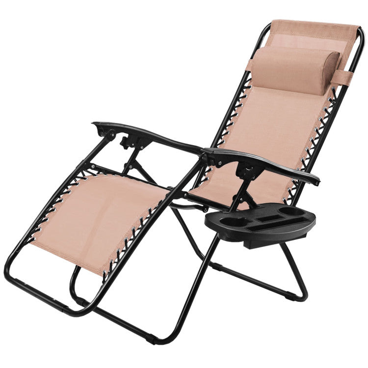 Adjustable Folding Zero Gravity Reclining Lounge Chair with Headrest and Cup Holder