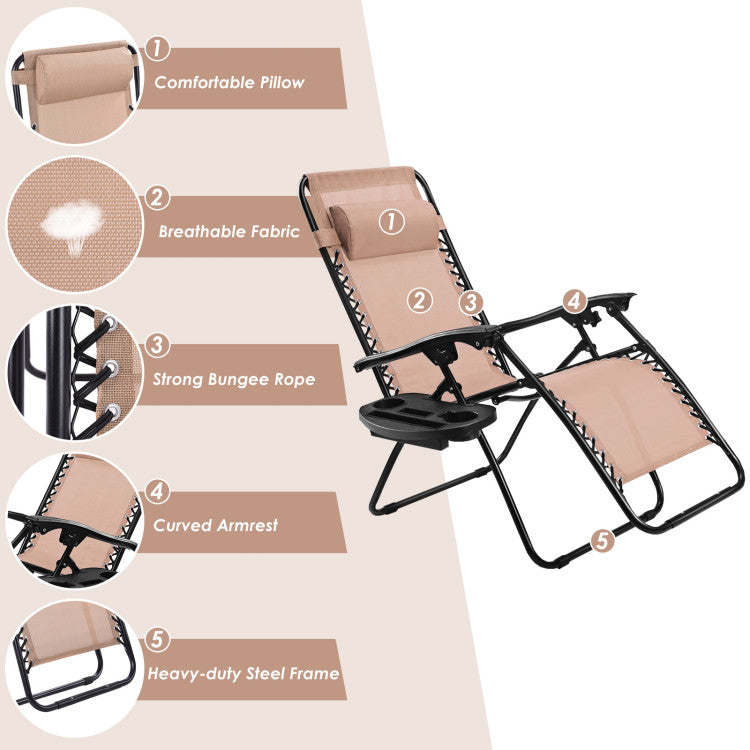 Adjustable Folding Zero Gravity Reclining Lounge Chair with Headrest and Cup Holder