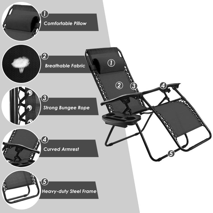 Adjustable Folding Zero Gravity Reclining Lounge Chair with Headrest and Cup Holder