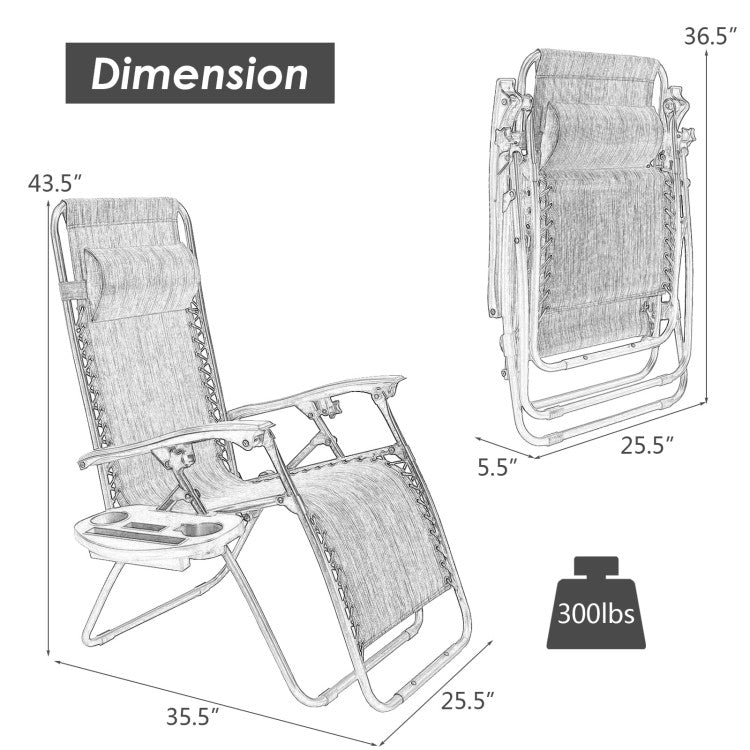 Adjustable Folding Zero Gravity Reclining Lounge Chair with Headrest and Cup Holder