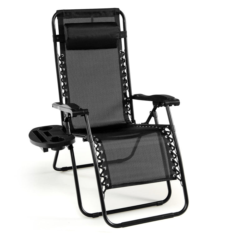 Adjustable Folding Zero Gravity Reclining Lounge Chair with Headrest and Cup Holder