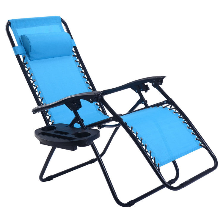 Adjustable Folding Zero Gravity Reclining Lounge Chair with Headrest and Cup Holder