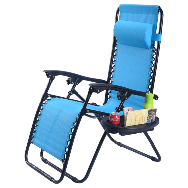 Adjustable Folding Zero Gravity Reclining Lounge Chair with Headrest and Cup Holder