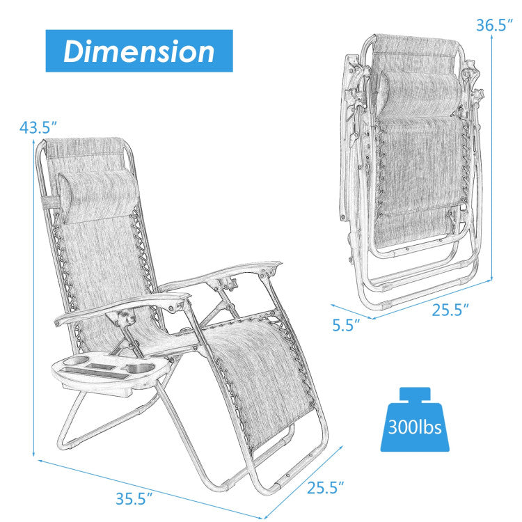 Adjustable Folding Zero Gravity Reclining Lounge Chair with Headrest and Cup Holder