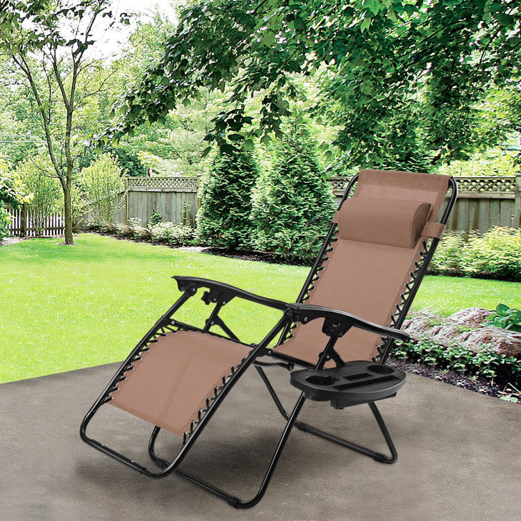 Adjustable Folding Zero Gravity Reclining Lounge Chair with Headrest and Cup Holder