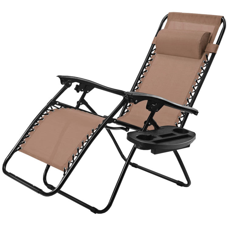 Adjustable Folding Zero Gravity Reclining Lounge Chair with Headrest and Cup Holder