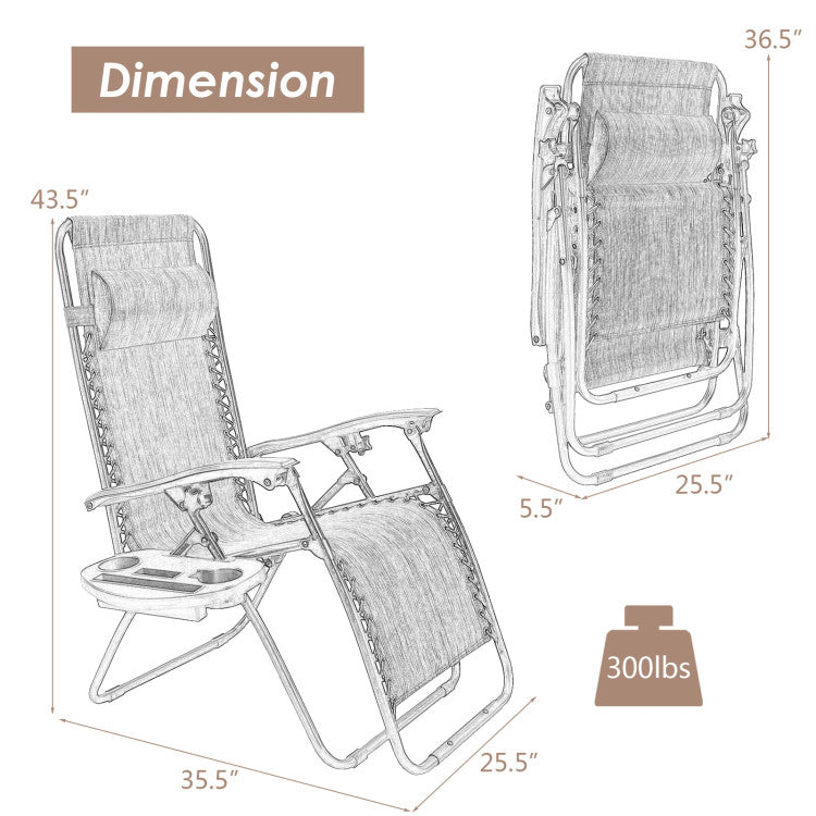 Adjustable Folding Zero Gravity Reclining Lounge Chair with Headrest and Cup Holder