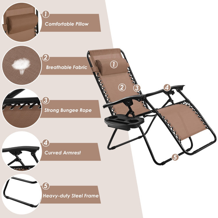 Adjustable Folding Zero Gravity Reclining Lounge Chair with Headrest and Cup Holder