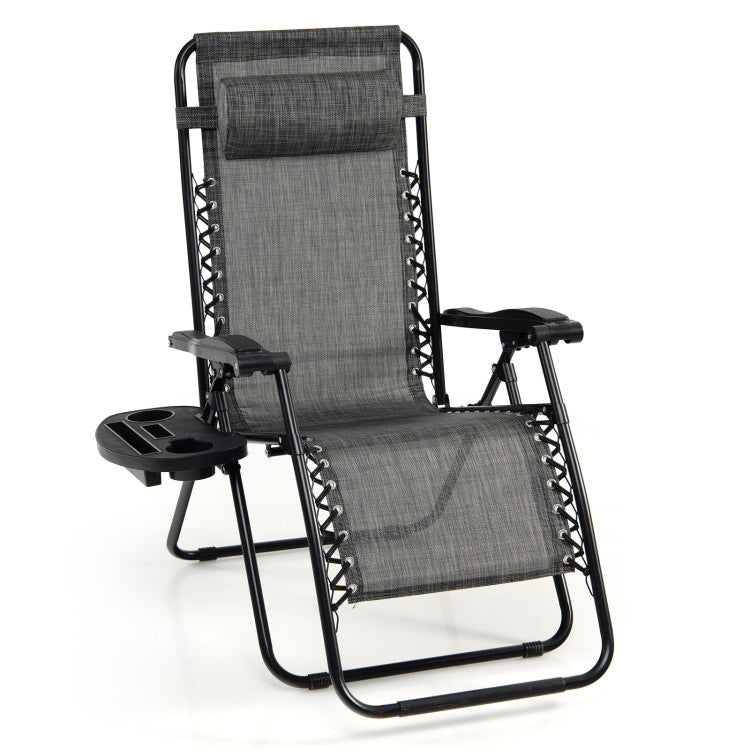 Adjustable Folding Zero Gravity Reclining Lounge Chair with Headrest and Cup Holder