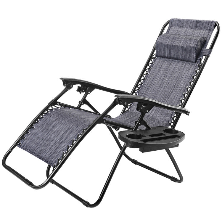 Adjustable Folding Zero Gravity Reclining Lounge Chair with Headrest and Cup Holder