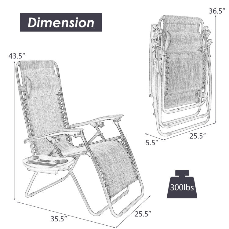 Adjustable Folding Zero Gravity Reclining Lounge Chair with Headrest and Cup Holder