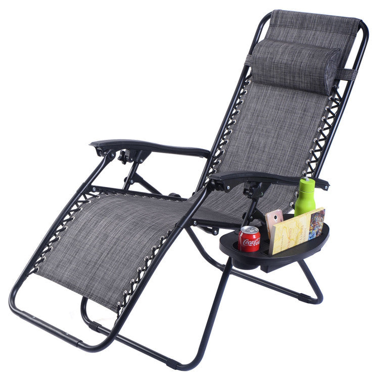 Adjustable Folding Zero Gravity Reclining Lounge Chair with Headrest and Cup Holder