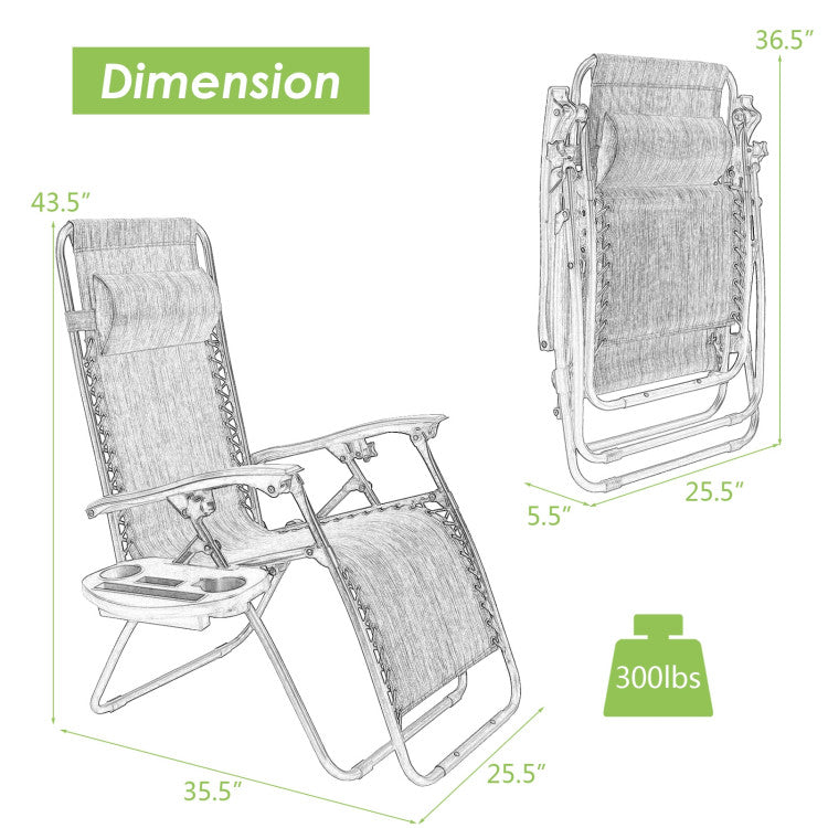 Adjustable Folding Zero Gravity Reclining Lounge Chair with Headrest and Cup Holder