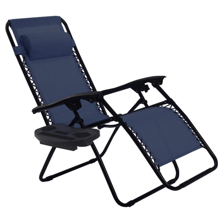 Adjustable Folding Zero Gravity Reclining Lounge Chair with Headrest and Cup Holder