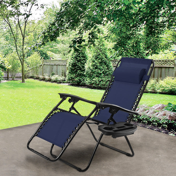 Adjustable Folding Zero Gravity Reclining Lounge Chair with Headrest and Cup Holder