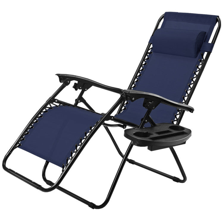 Adjustable Folding Zero Gravity Reclining Lounge Chair with Headrest and Cup Holder