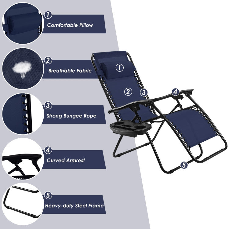 Adjustable Folding Zero Gravity Reclining Lounge Chair with Headrest and Cup Holder