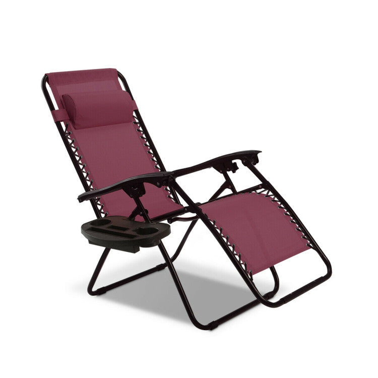 Adjustable Folding Zero Gravity Reclining Lounge Chair with Headrest and Cup Holder