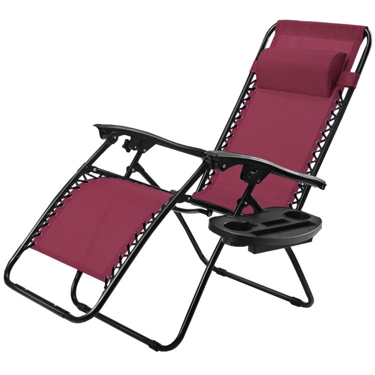 Adjustable Folding Zero Gravity Reclining Lounge Chair with Headrest and Cup Holder