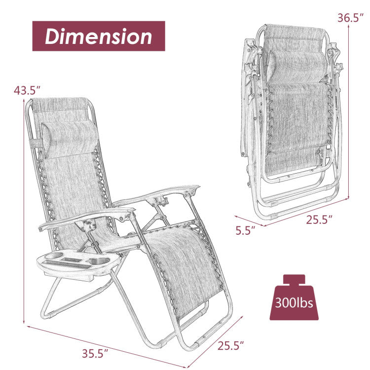 Adjustable Folding Zero Gravity Reclining Lounge Chair with Headrest and Cup Holder