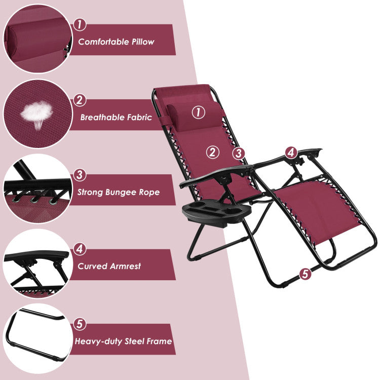 Adjustable Folding Zero Gravity Reclining Lounge Chair with Headrest and Cup Holder