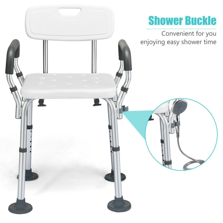 Adjustable Heights Shower Chair Spa Bathtub with Removable Armrests and Back