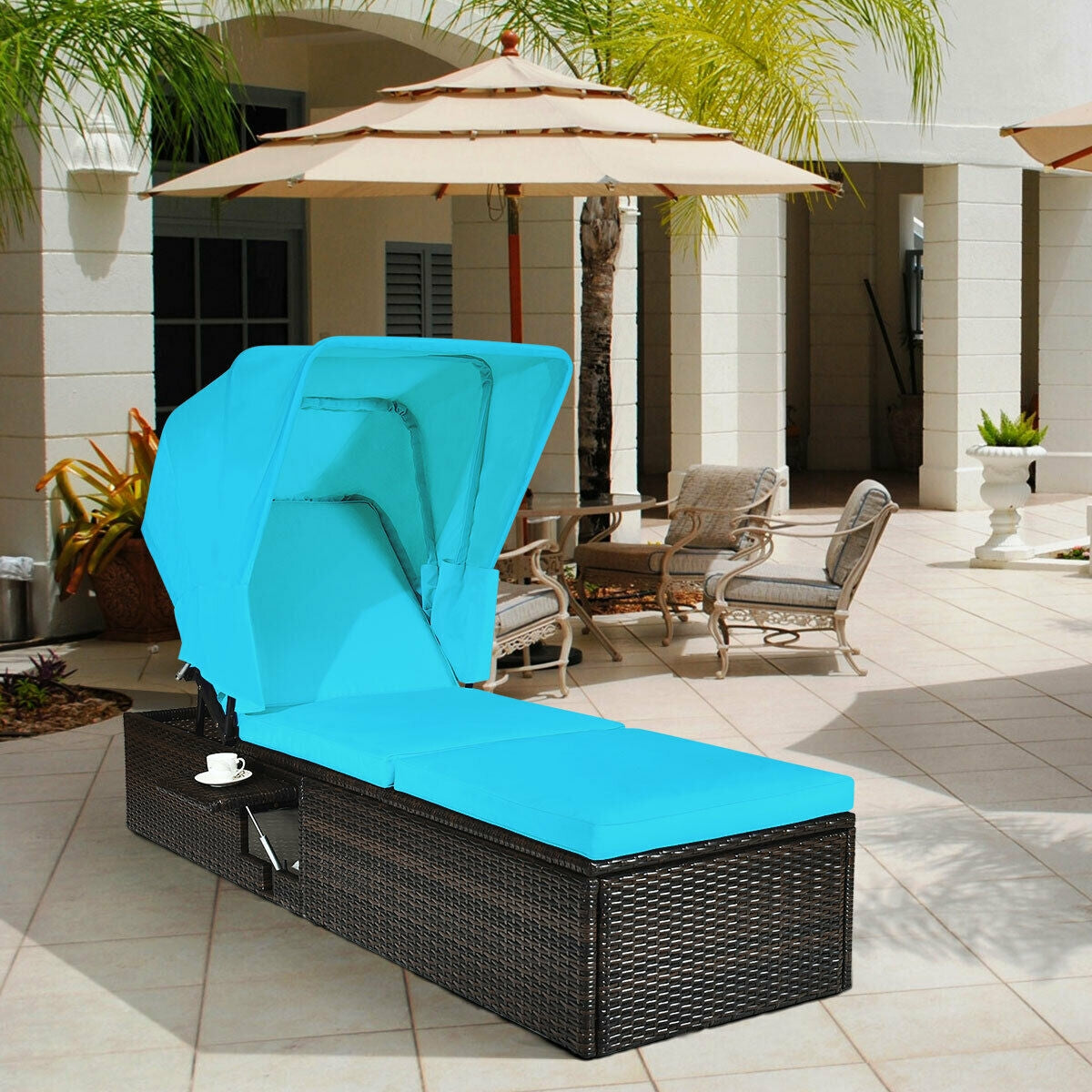 Adjustable Outdoor Chaise Lounge Chair with Folding Canopy