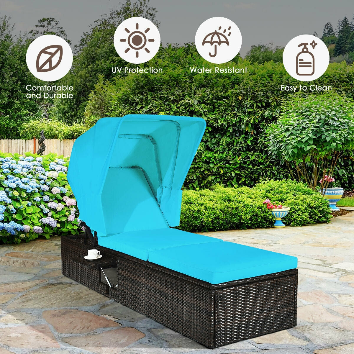 Adjustable Outdoor Chaise Lounge Chair with Folding Canopy