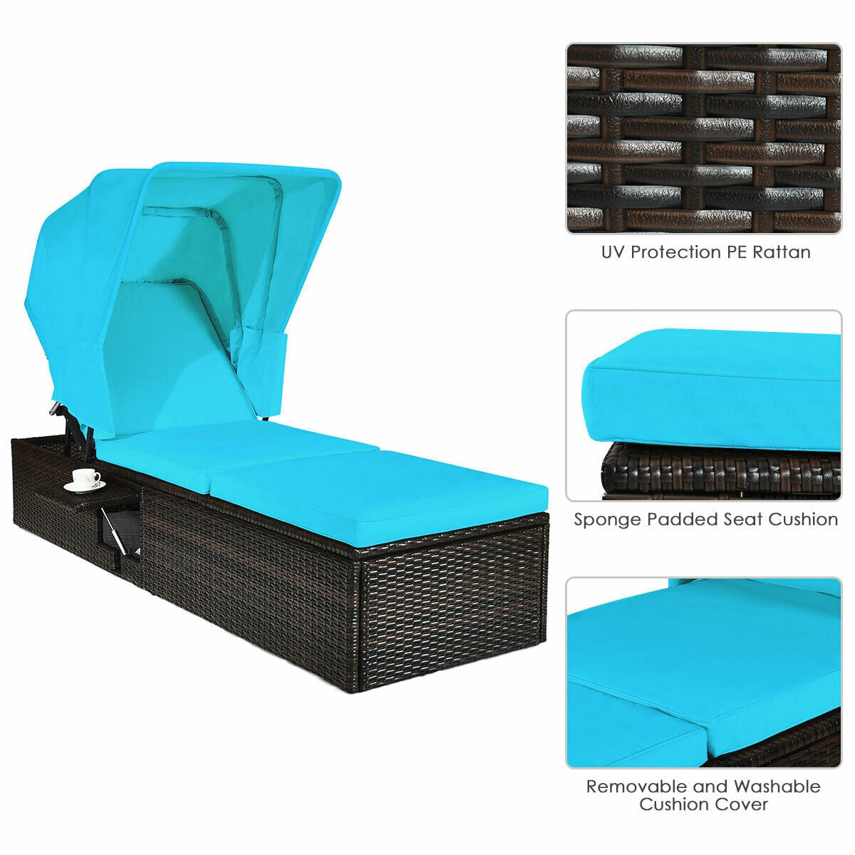 Adjustable Outdoor Chaise Lounge Chair with Folding Canopy