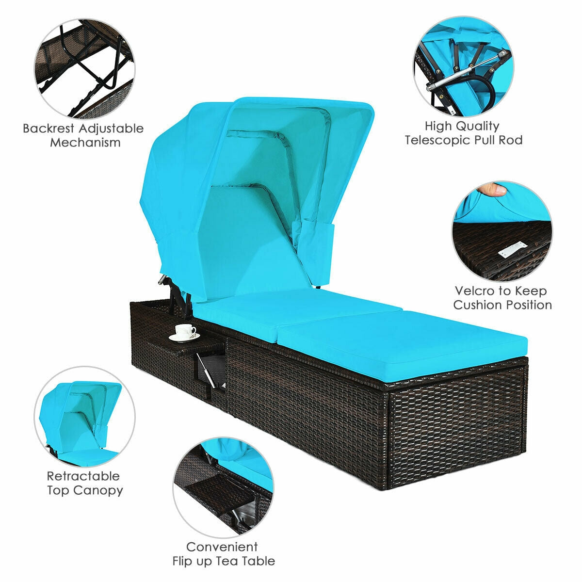 Adjustable Outdoor Chaise Lounge Chair with Folding Canopy