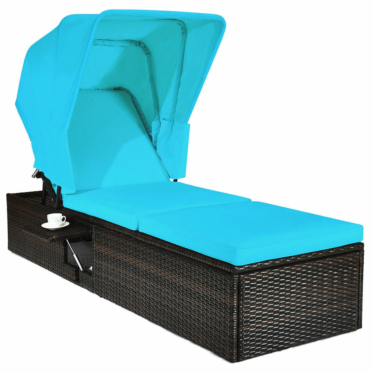 Adjustable Outdoor Chaise Lounge Chair with Folding Canopy