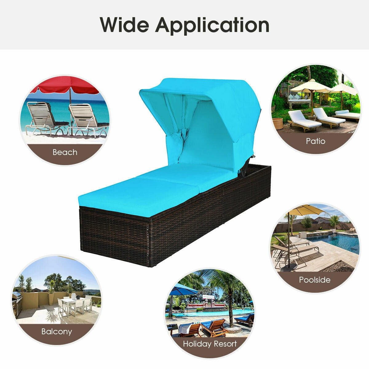 Adjustable Outdoor Chaise Lounge Chair with Folding Canopy