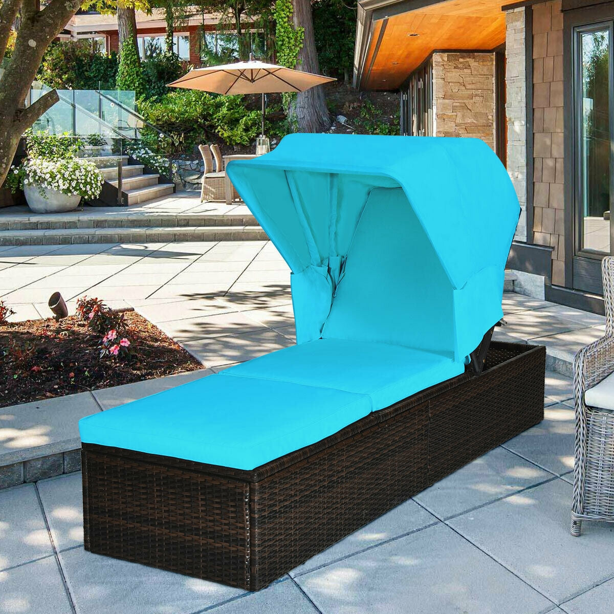 Adjustable Outdoor Chaise Lounge Chair with Folding Canopy