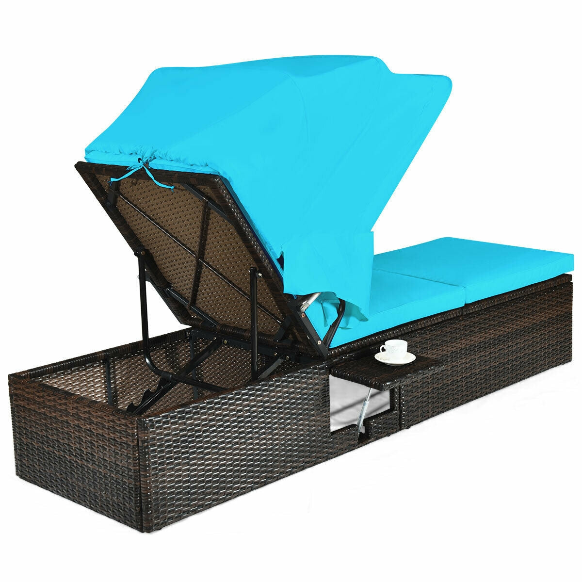 Adjustable Outdoor Chaise Lounge Chair with Folding Canopy