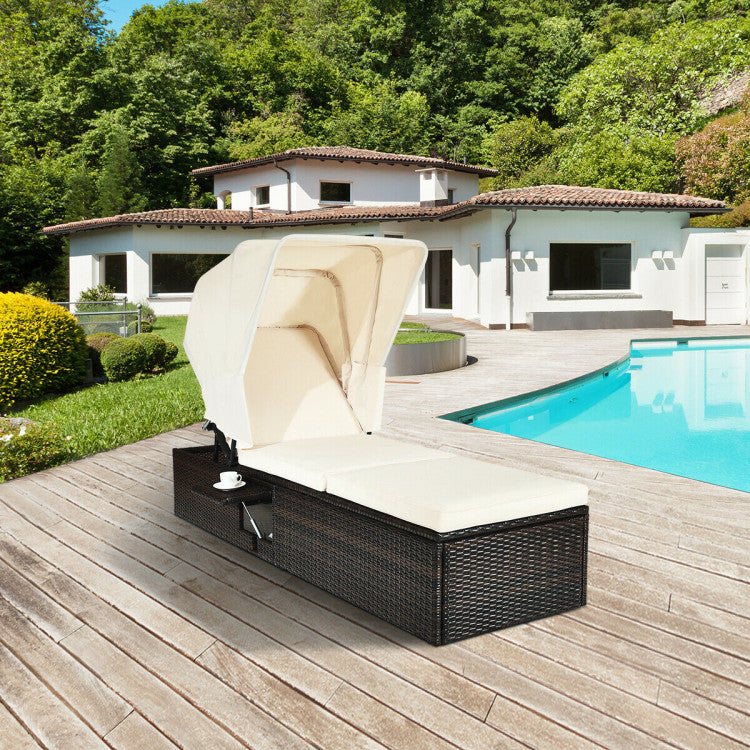 Adjustable Outdoor Chaise Lounge Chair with Folding Canopy